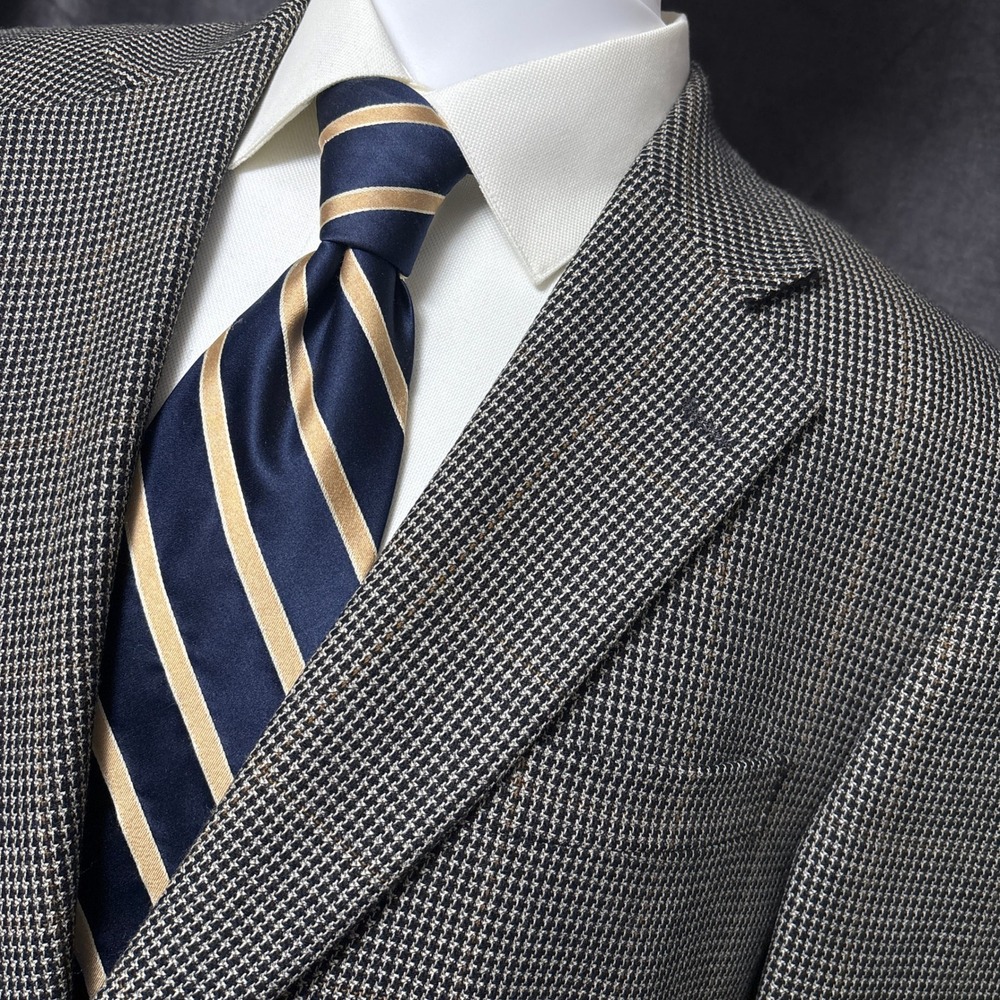 Jos A Bank Sport Coat 42S Tan Silk Wool Overcheck Plaid Blazer Jacket Classic